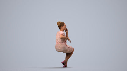 scanned 3D woman casual sitting, photogrammetry people for Enscape and V-Ray, side view render