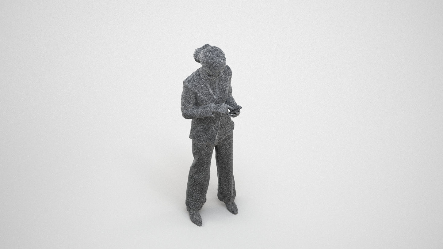 3D people model woman business, scanned human for 3ds Max rendering, wireframe three-quarter view