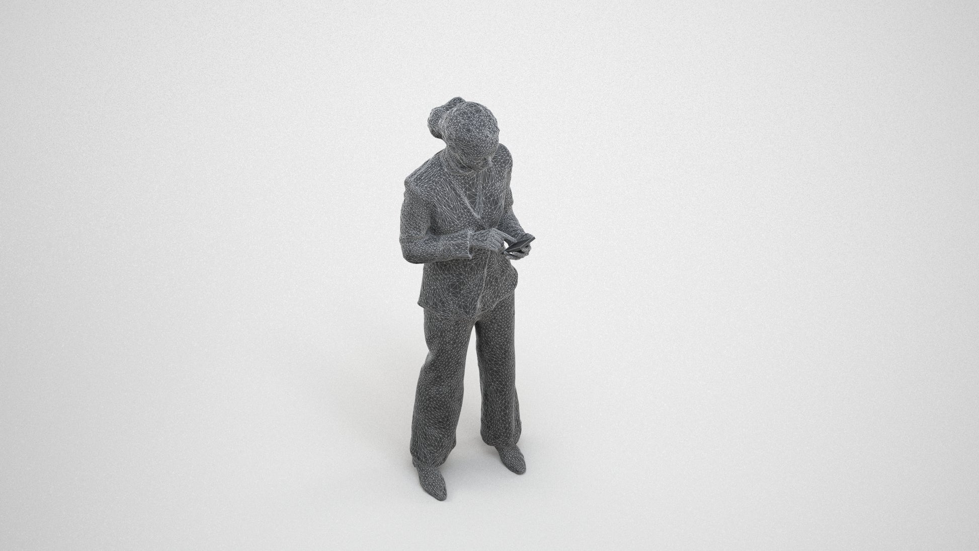 3D people model woman business, scanned human for 3ds Max rendering, wireframe three-quarter view
