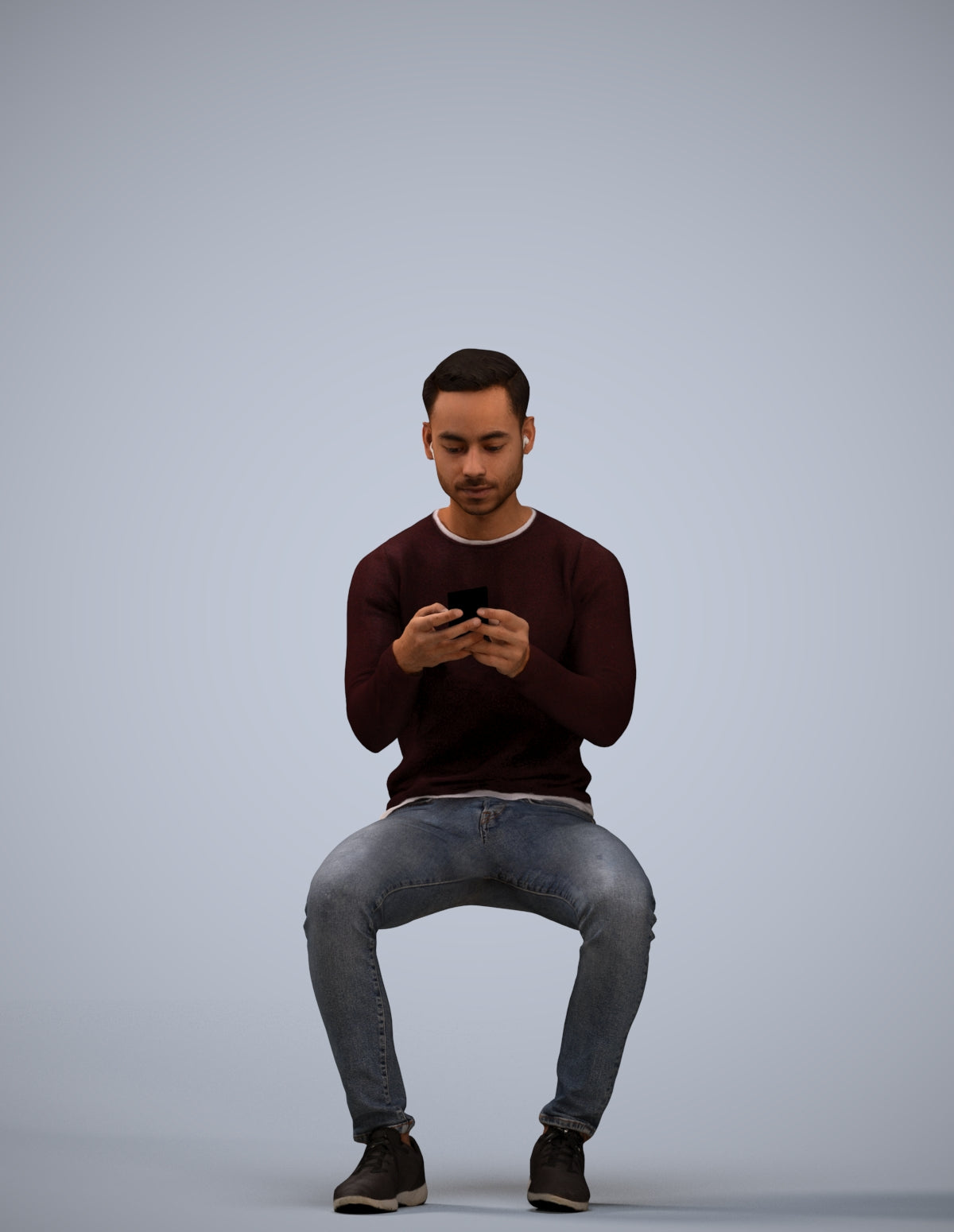 photogrammetry 3D man casual sitting, realistic human model archviz FBX