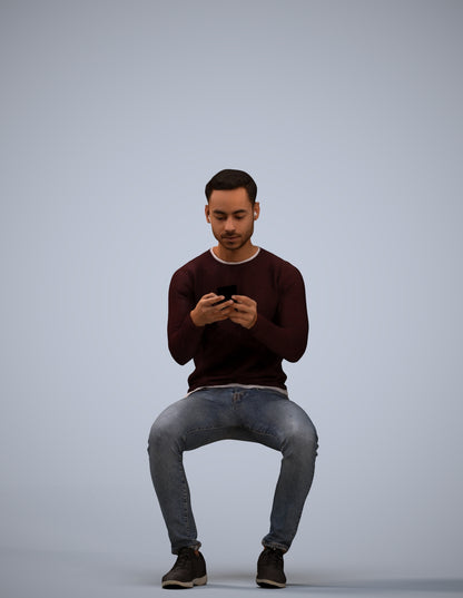 photogrammetry 3D man casual sitting, realistic human model archviz FBX