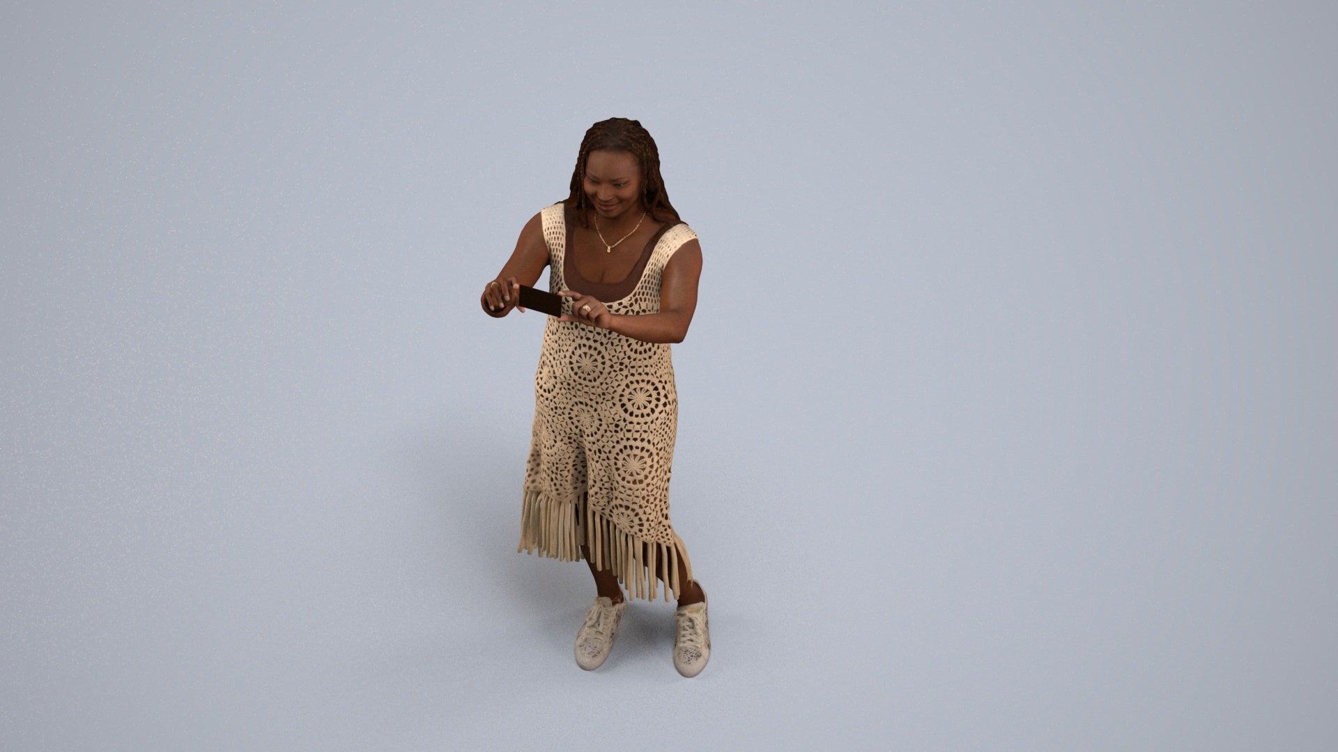 realistic 3D woman casual standing, scanned archviz people for Blender and 3ds Max, back view render