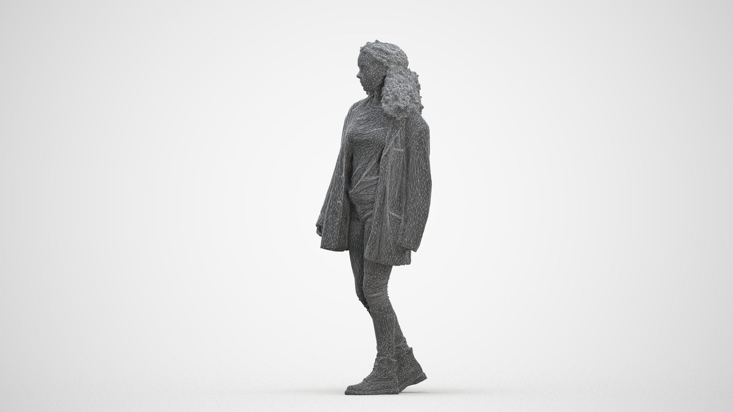 scanned 3D woman casual walking, photogrammetry people for Enscape and V-Ray, three-quarter front view render