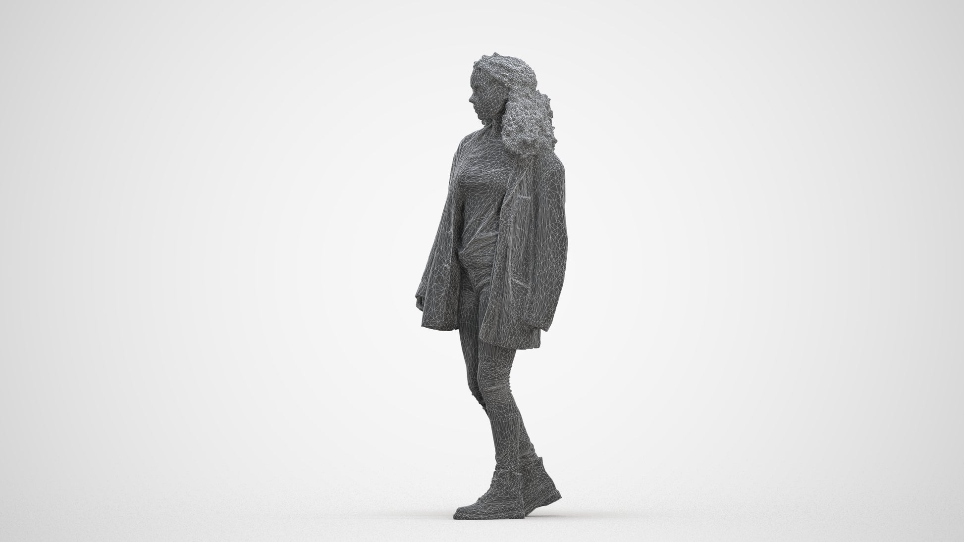 scanned 3D woman casual walking, photogrammetry people for Enscape and V-Ray, three-quarter front view render