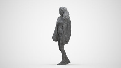 scanned 3D woman casual walking, photogrammetry people for Enscape and V-Ray, three-quarter front view render