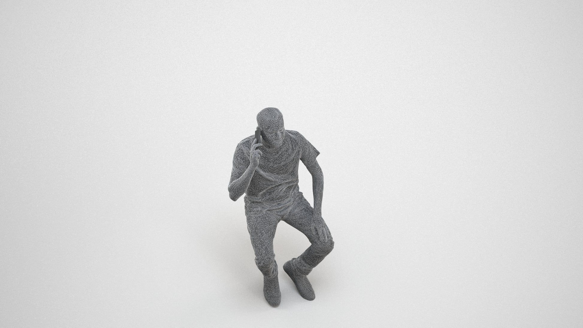 realistic 3D people man casual sitting, render-ready for V-Ray and Corona, FBX OBJ, wireframe three-quarter view