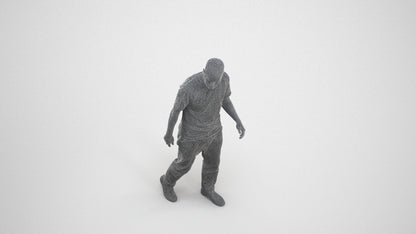 photogrammetry 3D man casual walking, realistic human model archviz FBX, wireframe three-quarter view