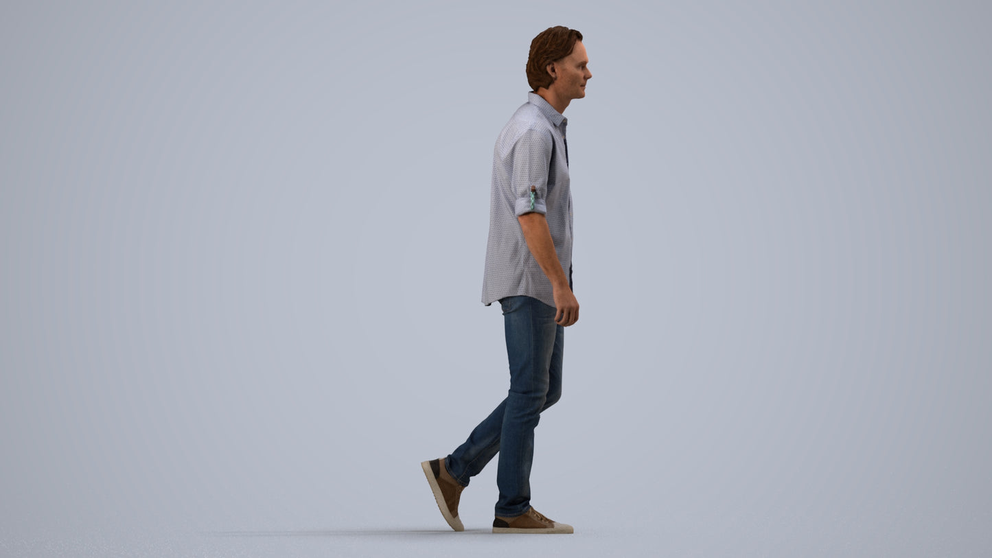 realistic 3D people man casual standing, render-ready for V-Ray and Corona, FBX OBJ, side view render