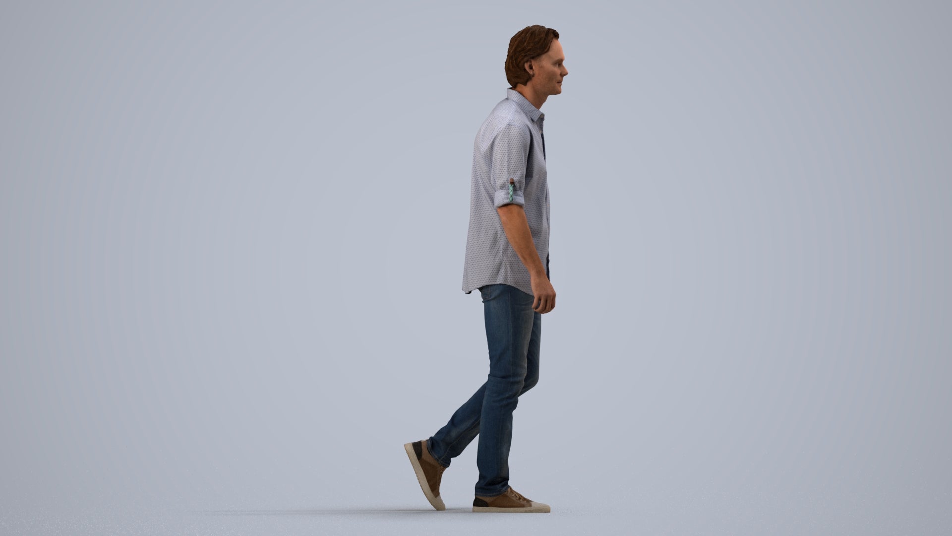 realistic 3D people man casual standing, render-ready for V-Ray and Corona, FBX OBJ, side view render