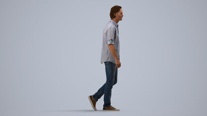realistic 3D people man casual standing, render-ready for V-Ray and Corona, FBX OBJ, side view render