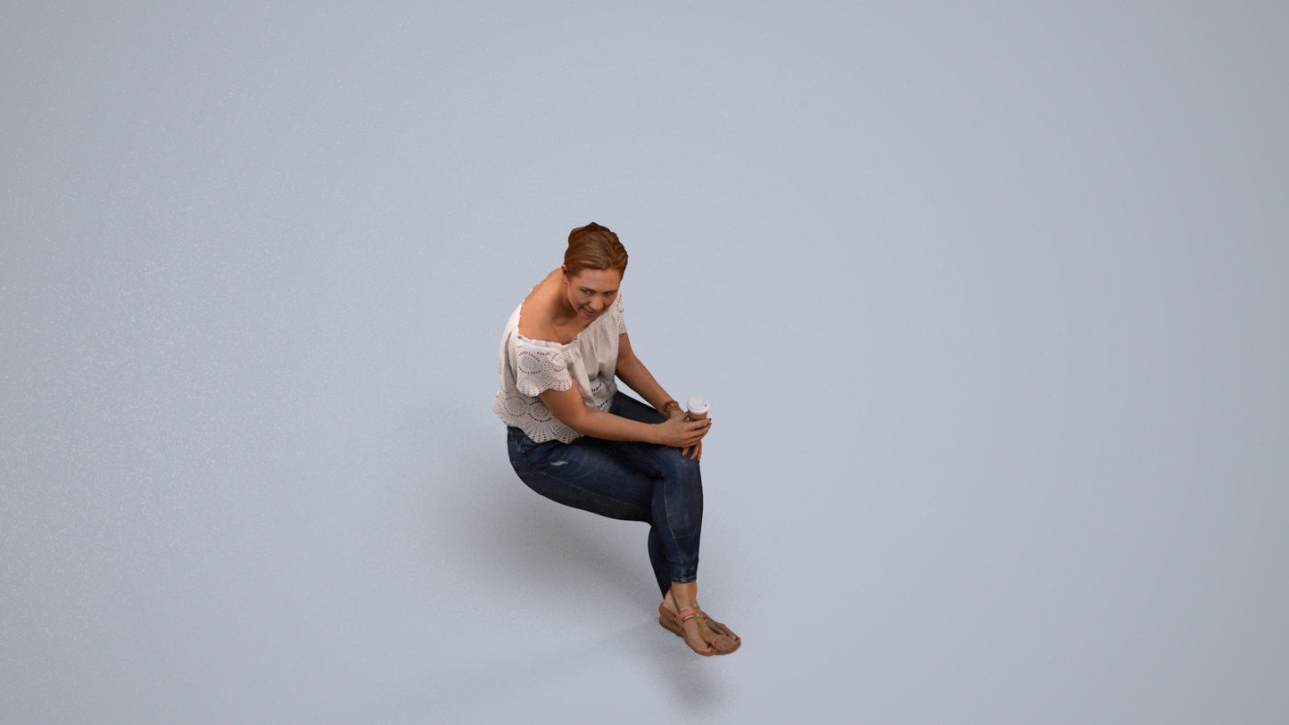 3D people model woman casual sitting, scanned human for 3ds Max rendering, back view render