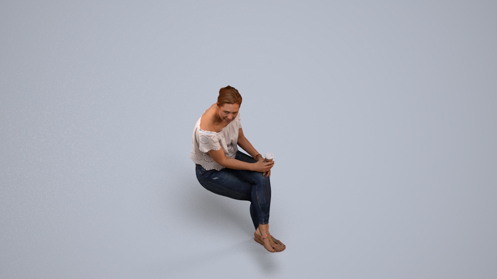 3D people model woman casual sitting, scanned human for 3ds Max rendering, back view render