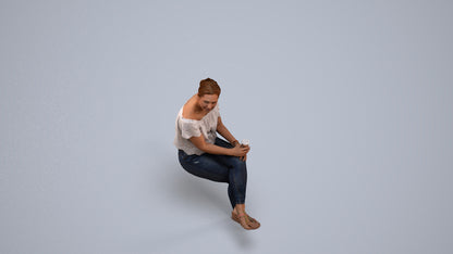 3D people model woman casual sitting, scanned human for 3ds Max rendering, back view render
