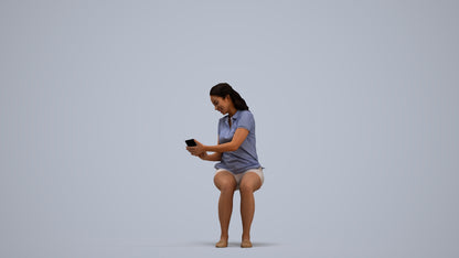 realistic 3D woman casual sitting, scanned archviz people for Blender and 3ds Max, standing pose render