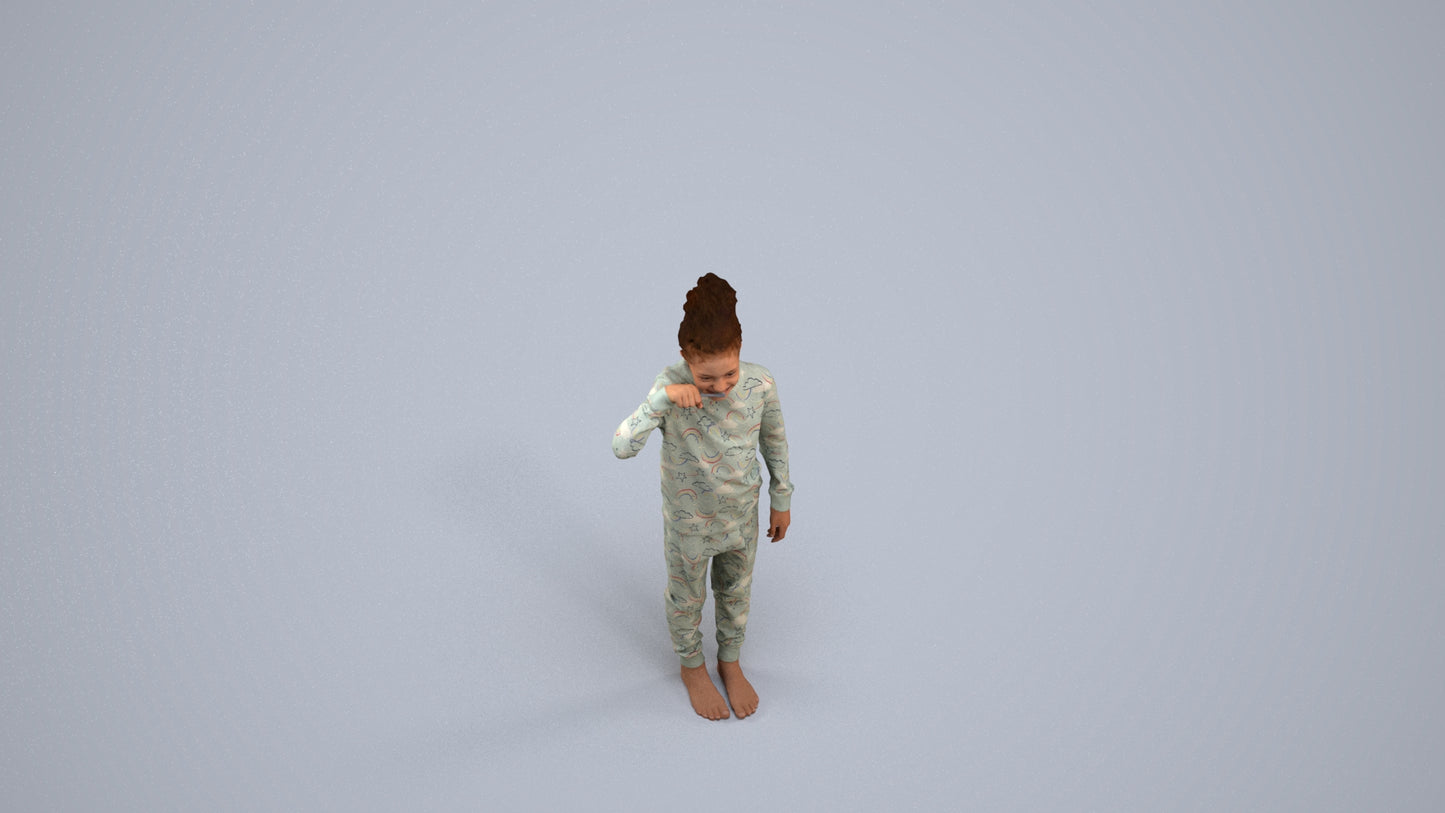 3D human model girl kids, photogrammetry scanned person for archviz, back view render
