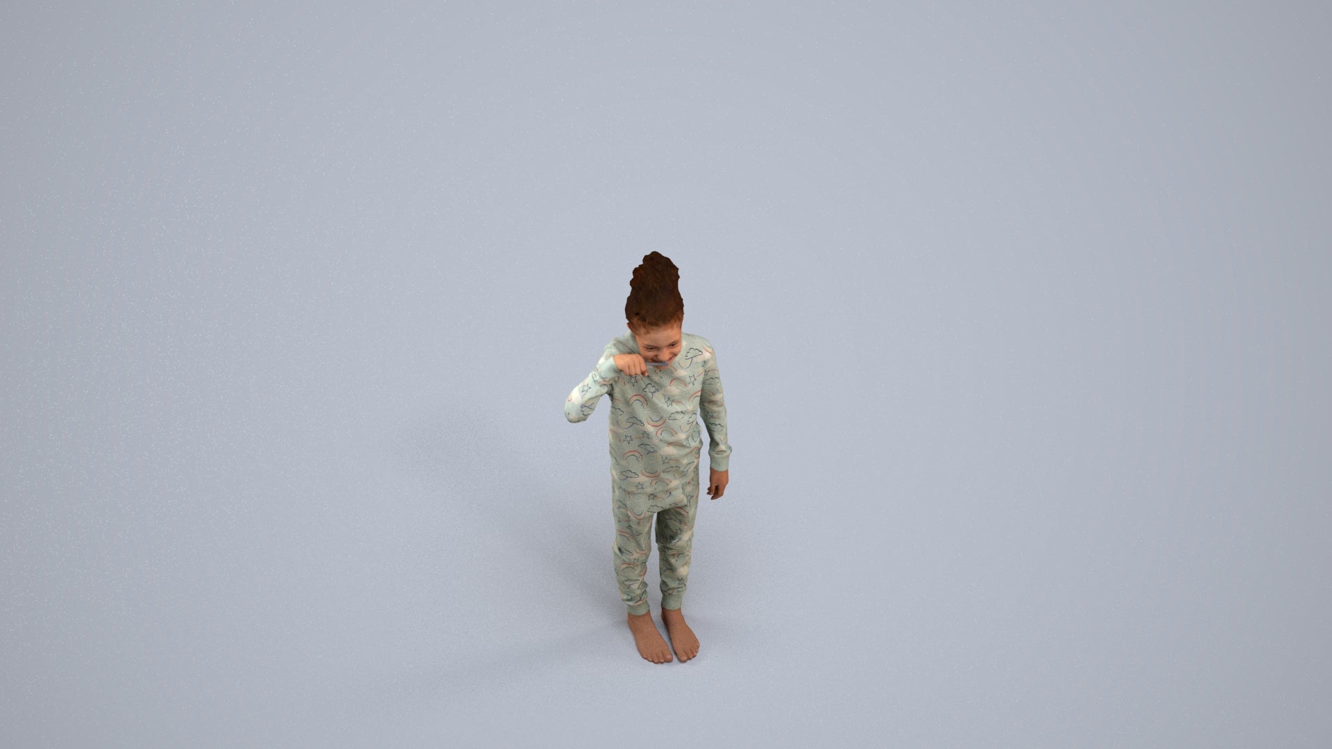 3D human model girl kids, photogrammetry scanned person for archviz, back view render