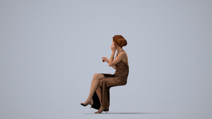 3D human model woman formal formalaffairs, photogrammetry scanned person for archviz, three-quarter view render