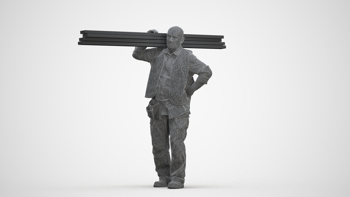 3D scanned senior man walking, photorealistic archviz people for Enscape and SketchUp, three-quarter front view render
