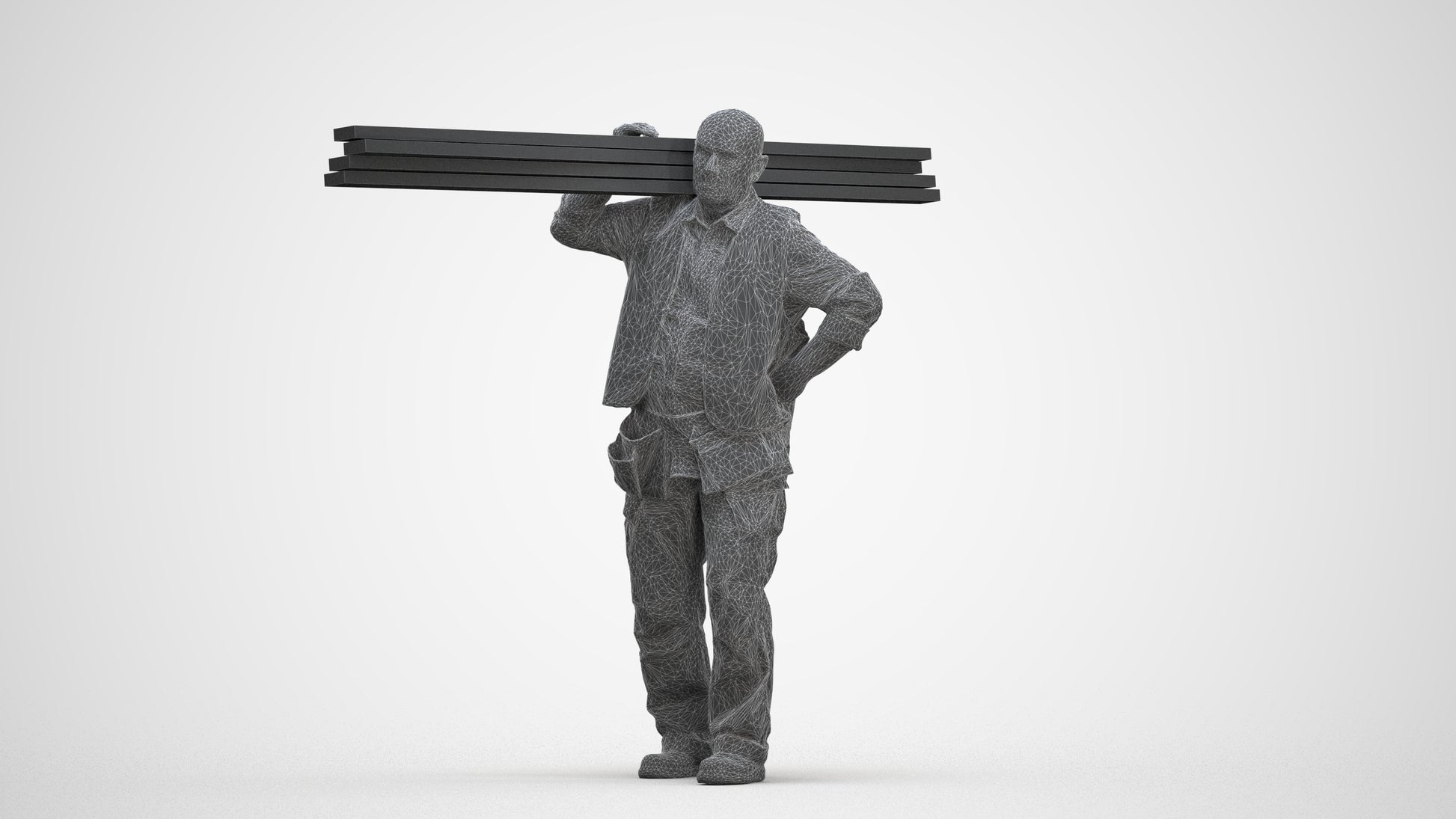 3D scanned senior man walking, photorealistic archviz people for Enscape and SketchUp, three-quarter front view render