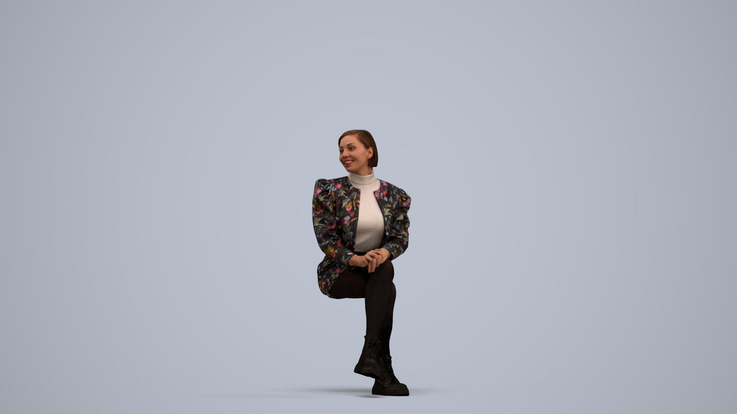 3D people model woman casual sitting, scanned human for 3ds Max rendering, standing pose render