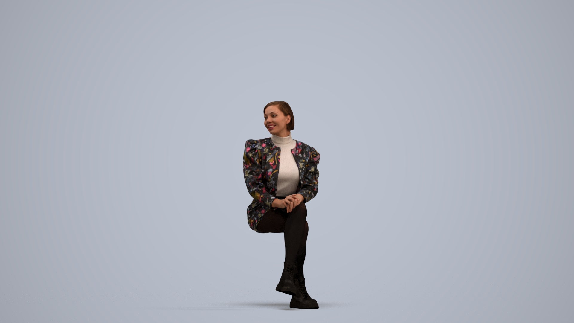 3D people model woman casual sitting, scanned human for 3ds Max rendering, standing pose render