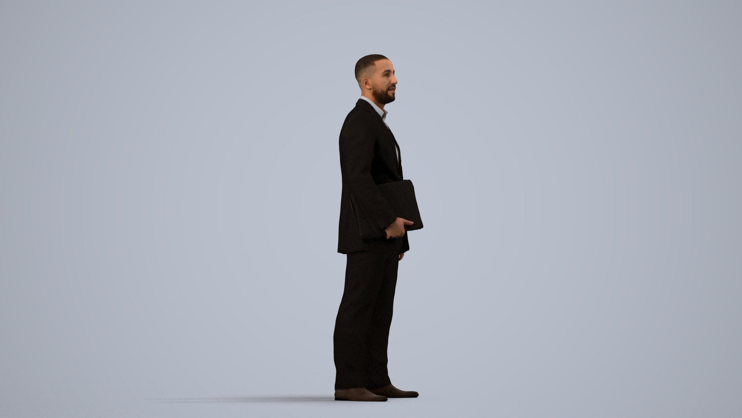 3D people model man business, scanned human for 3ds Max rendering, side view render