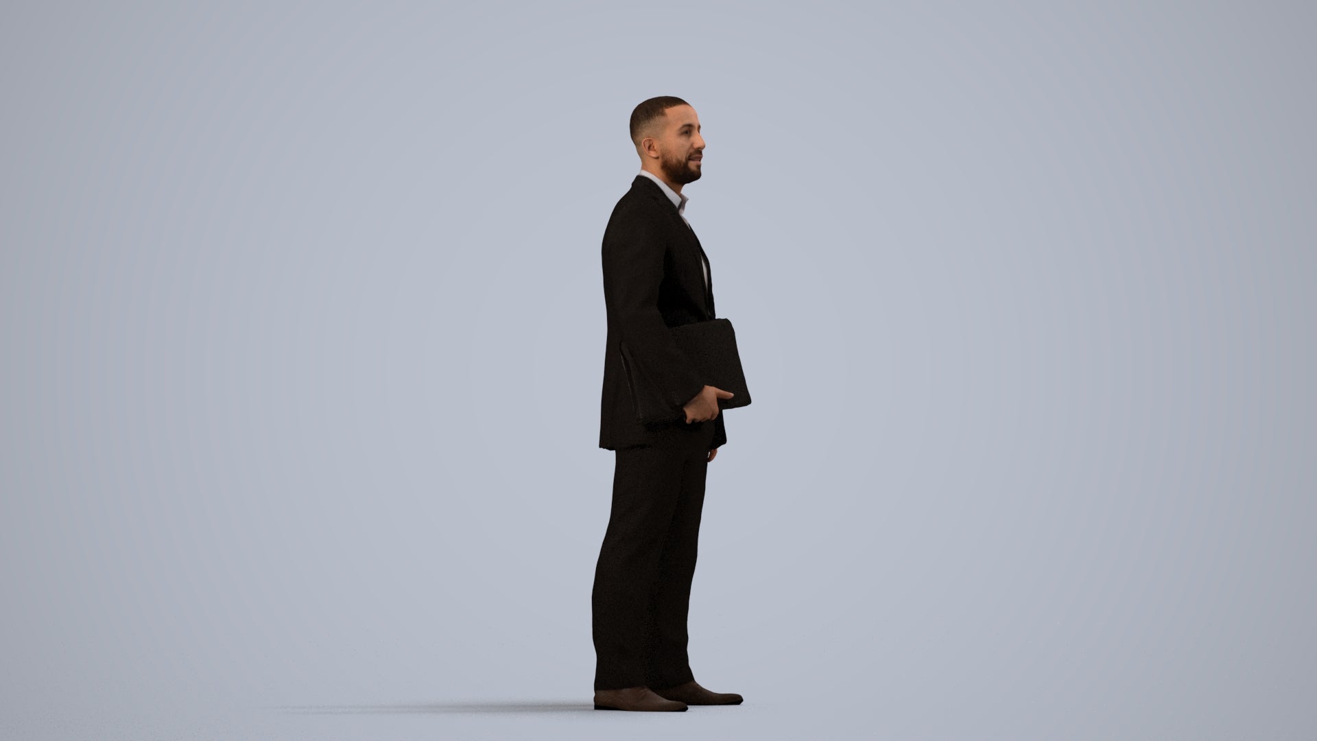 3D people model man business, scanned human for 3ds Max rendering, side view render