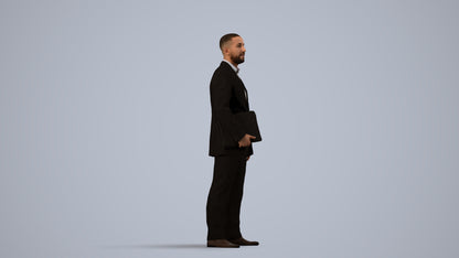 3D people model man business, scanned human for 3ds Max rendering, side view render