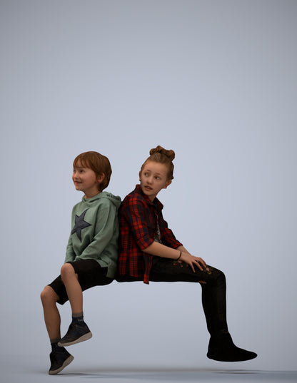 3D scanned girl kids casual, photorealistic archviz people for Enscape and SketchUp