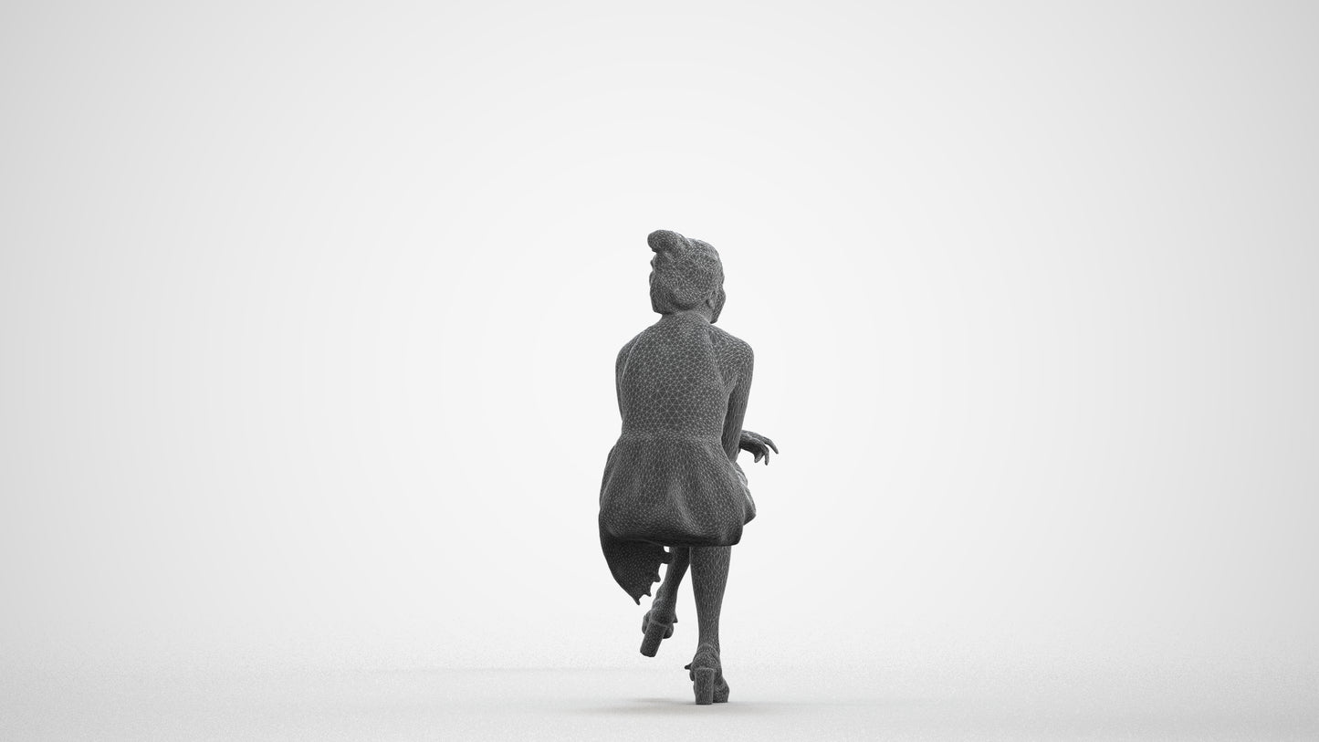 photogrammetry 3D woman formal sitting, realistic human model archviz FBX, wireframe front view
