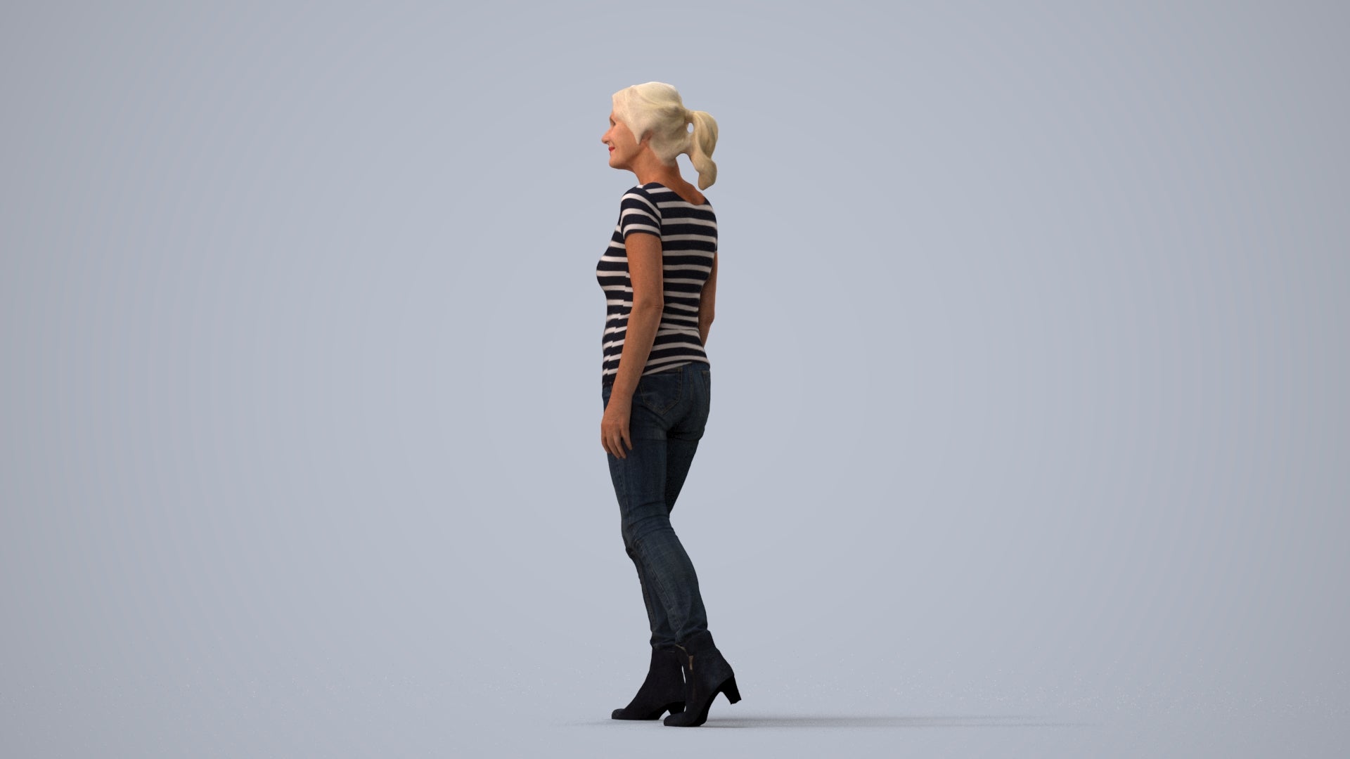 realistic 3D people senior woman casual walking, render-ready for V-Ray and Corona, FBX OBJ, three-quarter view render