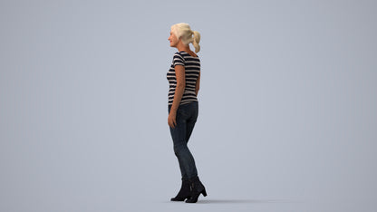realistic 3D people senior woman casual walking, render-ready for V-Ray and Corona, FBX OBJ, three-quarter view render