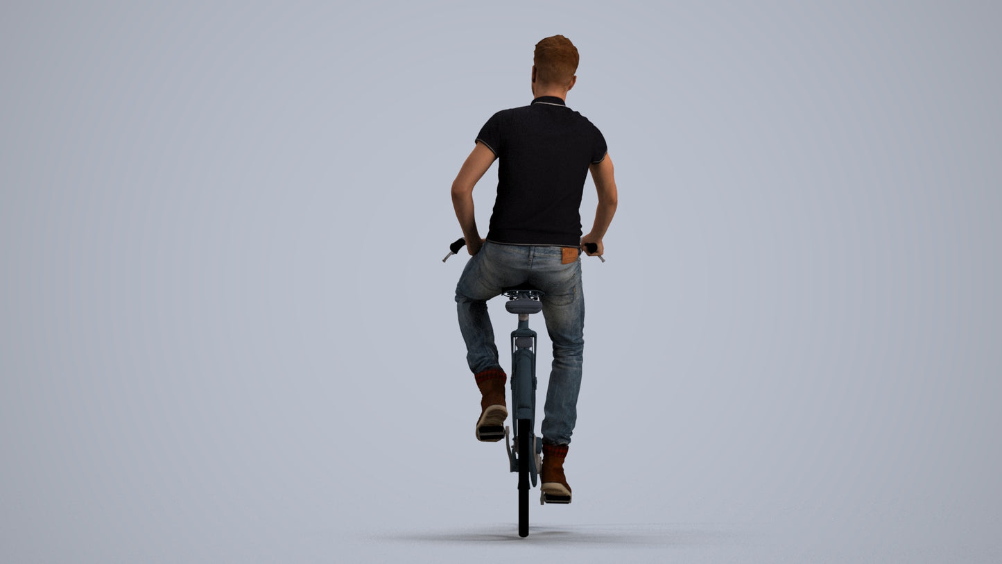 realistic 3D people man casual cycling, render-ready for V-Ray and Corona, FBX OBJ, front view render