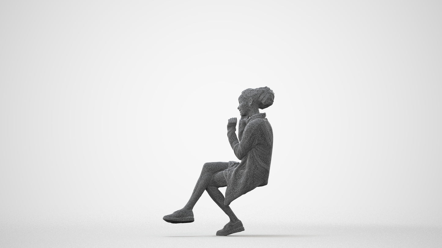 realistic 3D human woman casual sitting, archviz people FBX OBJ for Blender, square thumbnail