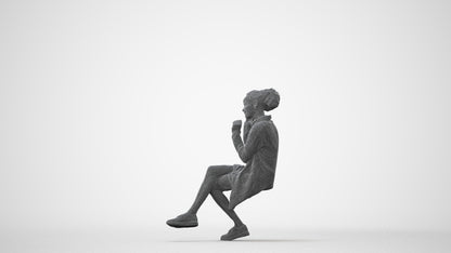 realistic 3D human woman casual sitting, archviz people FBX OBJ for Blender, square thumbnail
