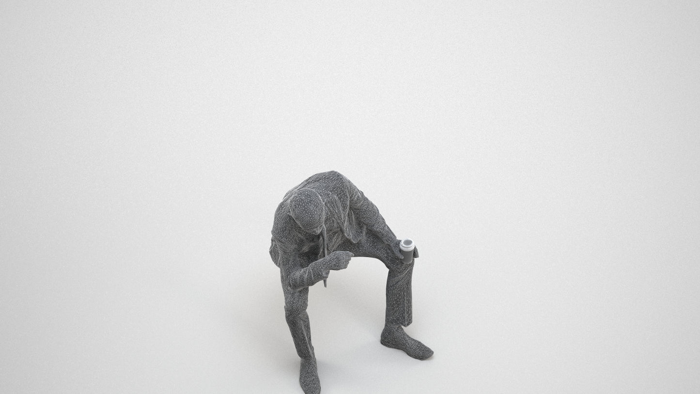 photogrammetry 3D senior man business, realistic human model archviz FBX, wireframe three-quarter view