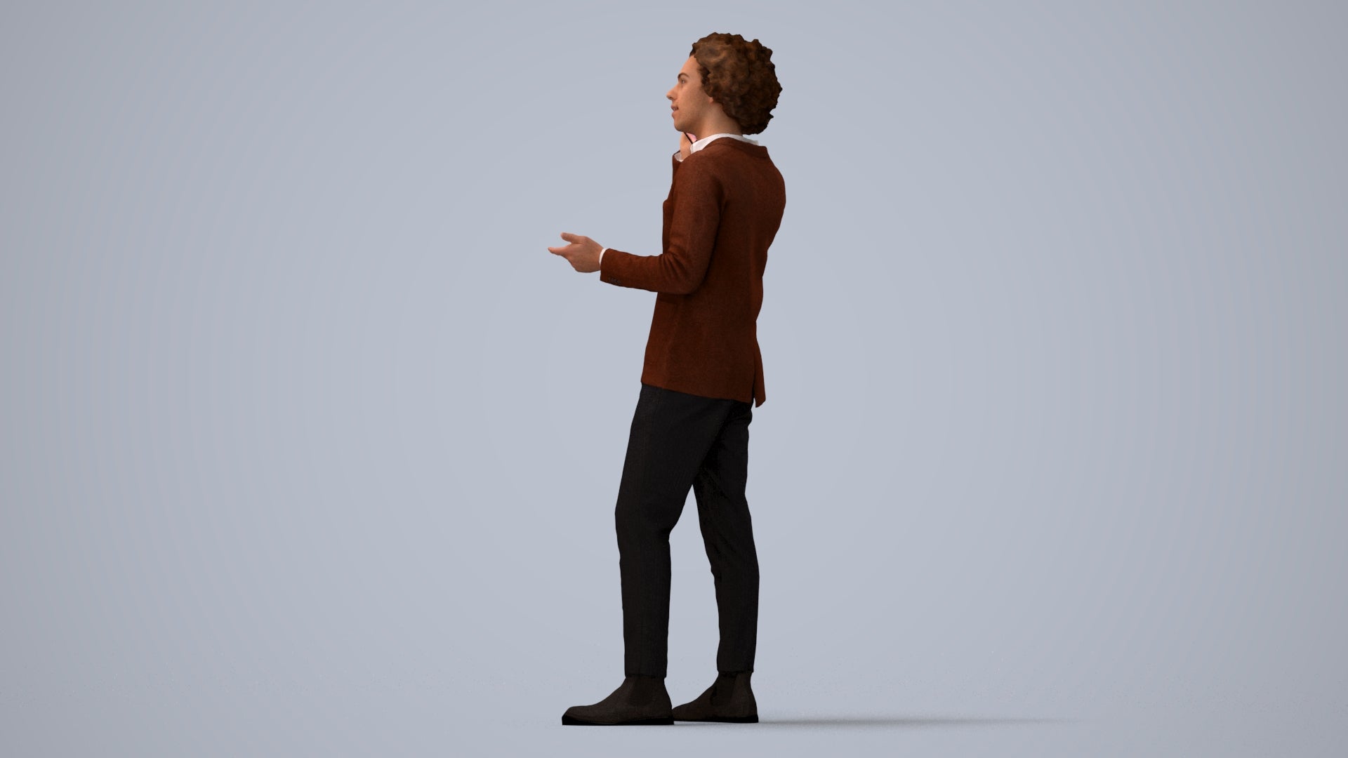 3D people model man business standing, scanned human for 3ds Max rendering, three-quarter view render