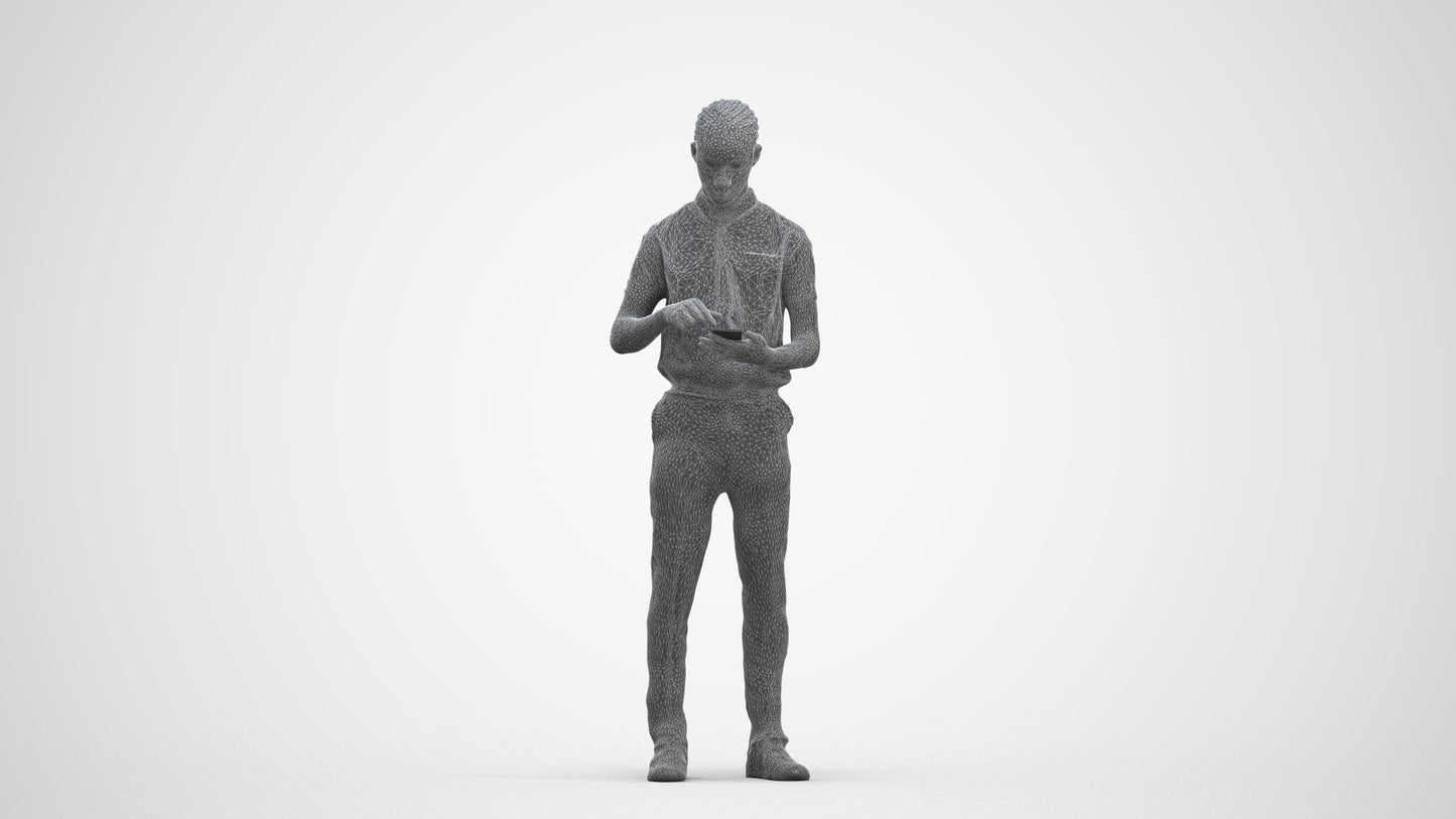 3D human model boy hospitality, photogrammetry scanned person for archviz, three-quarter front view render