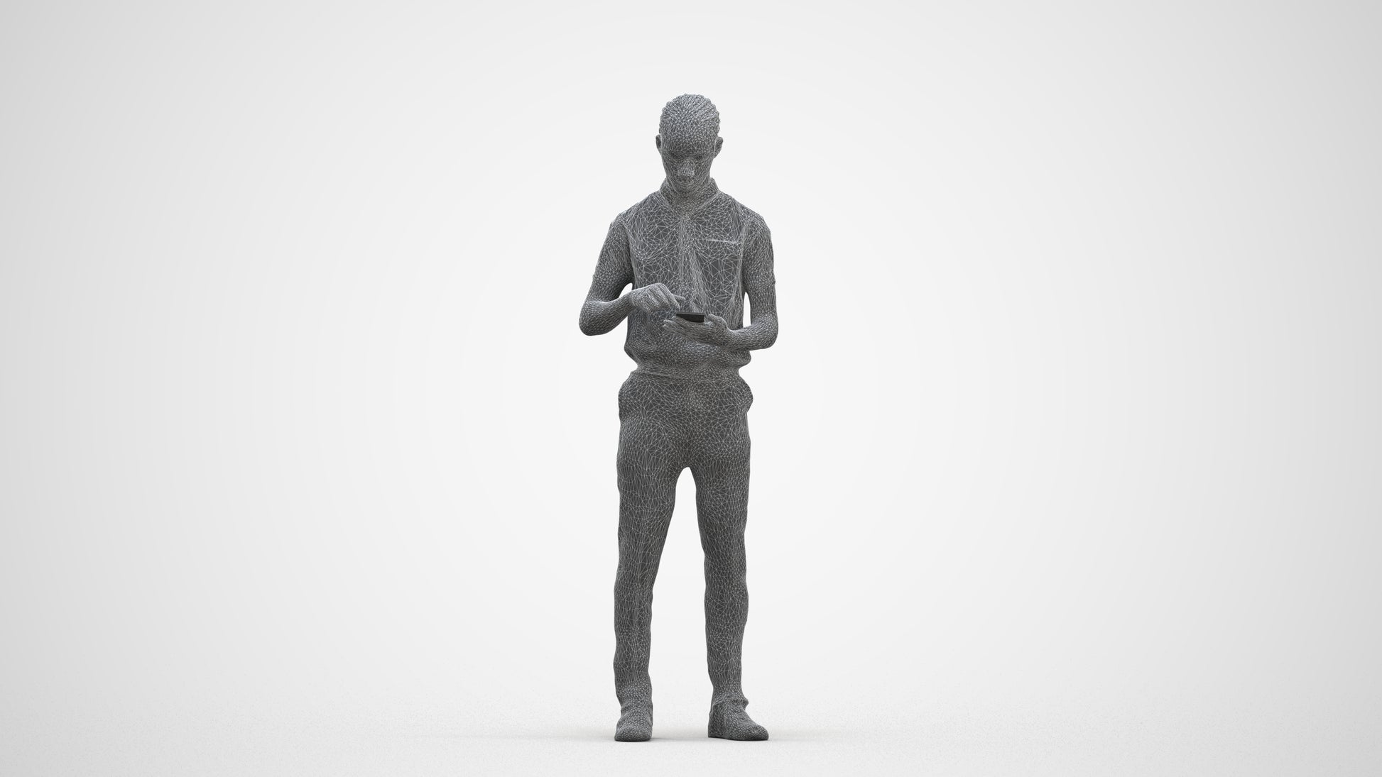 3D human model boy hospitality, photogrammetry scanned person for archviz, three-quarter front view render