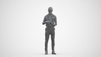 3D human model boy hospitality, photogrammetry scanned person for archviz, three-quarter front view render