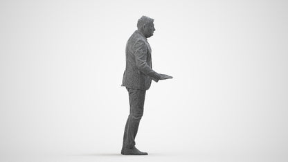 3D people model man business standing, scanned human for 3ds Max rendering, wireframe side view