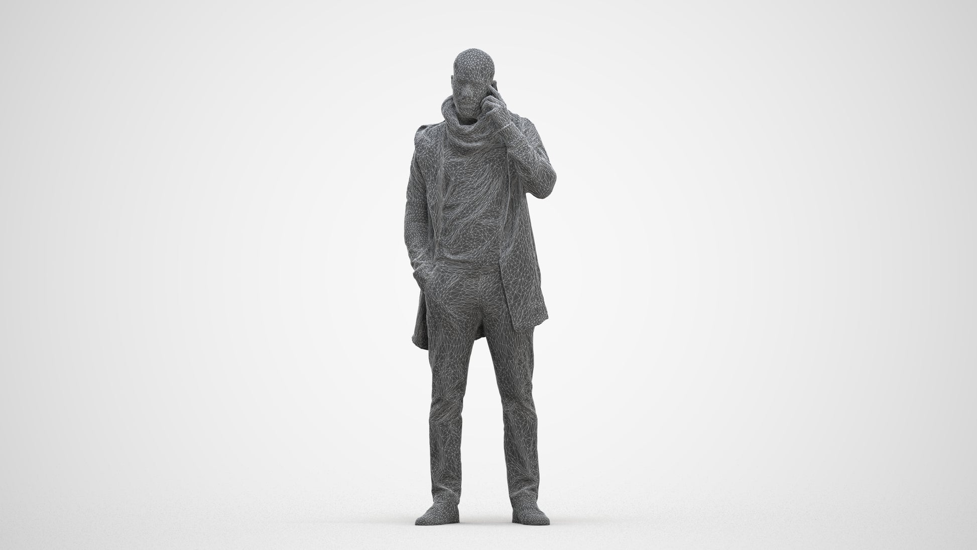 3D scanned man standing casual, photorealistic archviz people for Enscape and SketchUp, three-quarter front view render