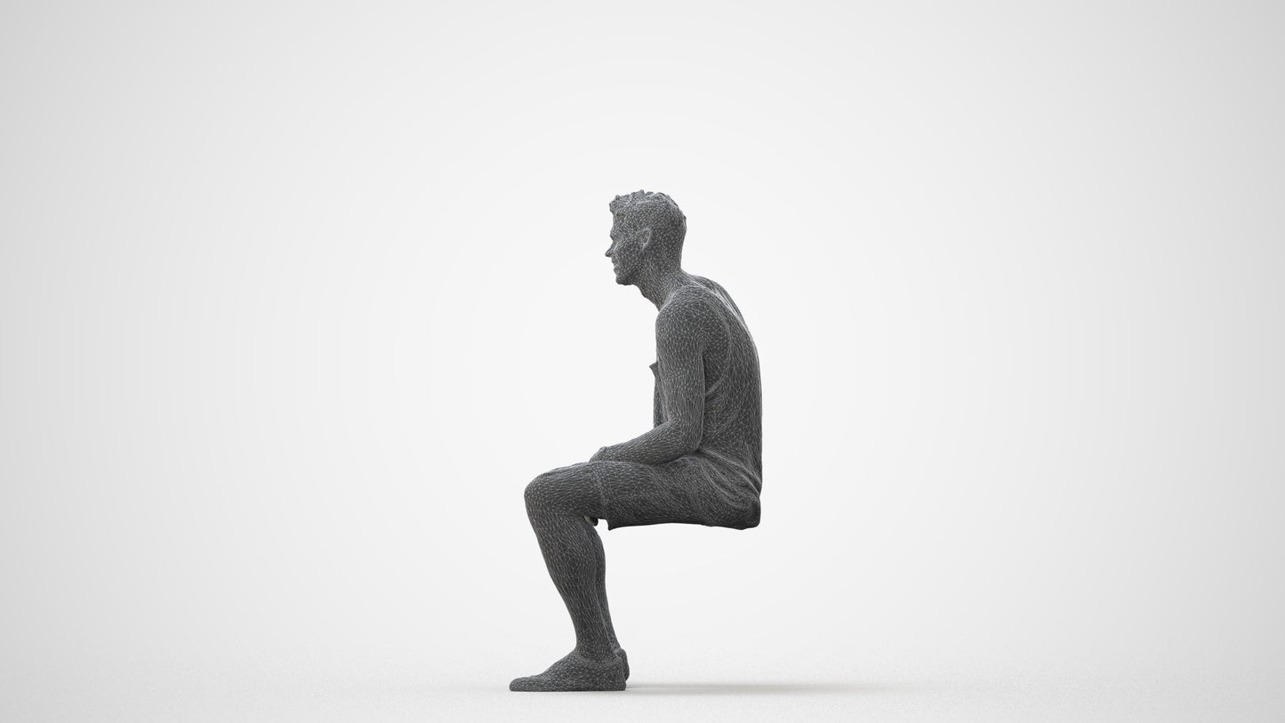 photogrammetry 3D man casual sitting, realistic human model archviz FBX, square thumbnail