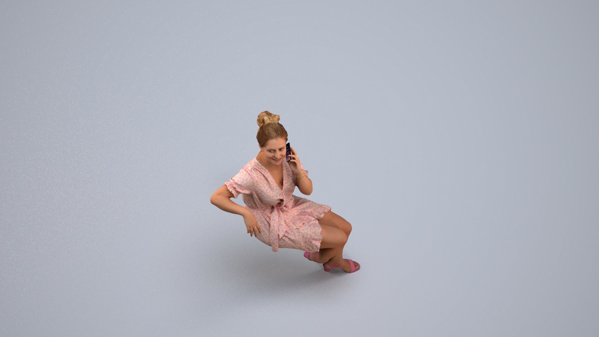 scanned 3D woman casual sitting, photogrammetry people for Enscape and V-Ray, back view render