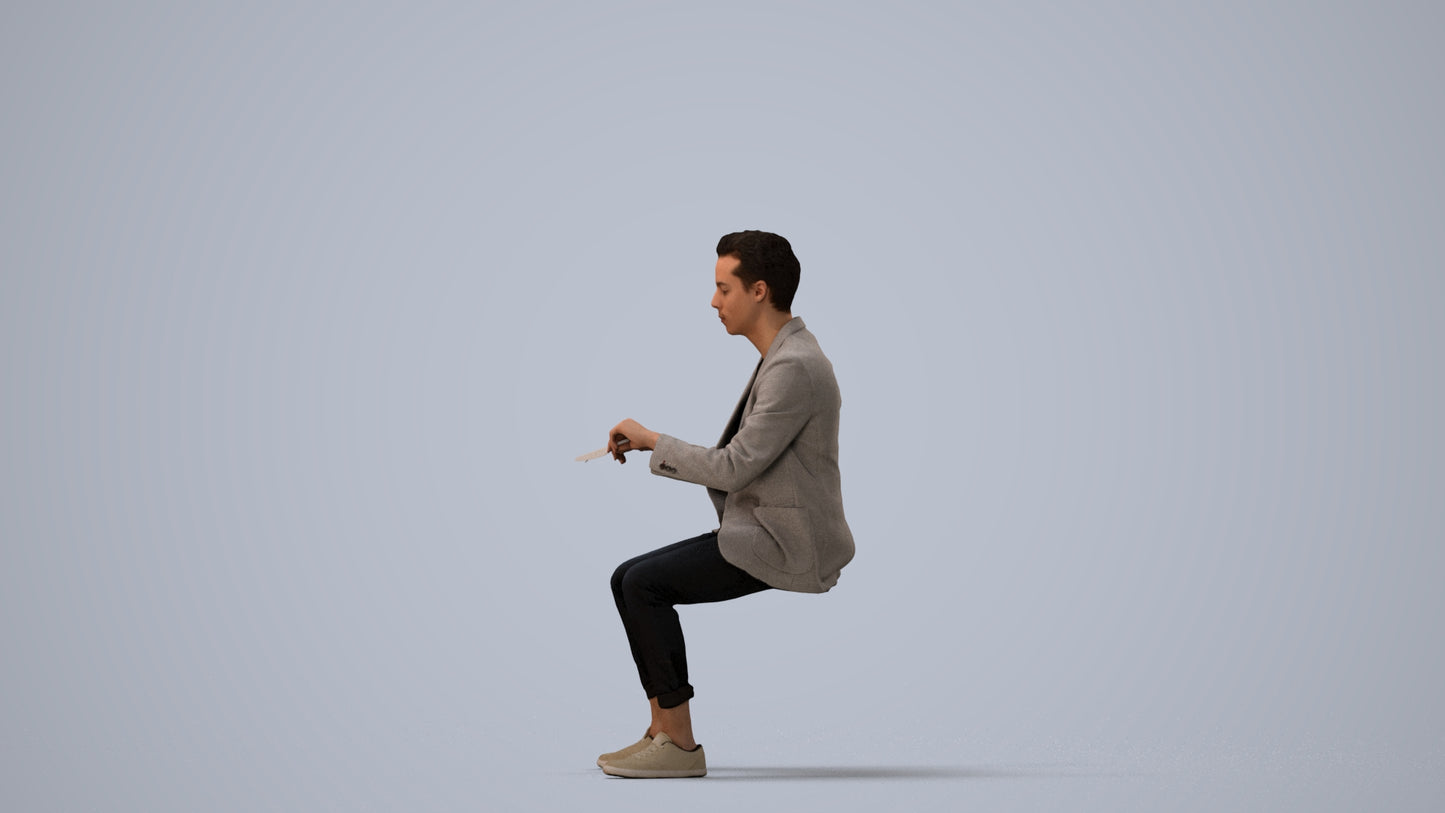 photogrammetry 3D man business, realistic human model archviz FBX, three-quarter view render