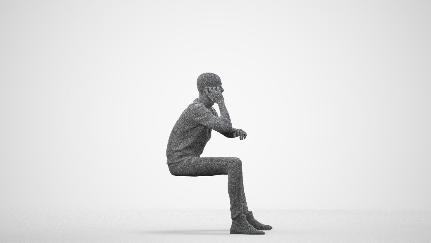 3D human model man casual business, photogrammetry scanned person for archviz, wireframe side view