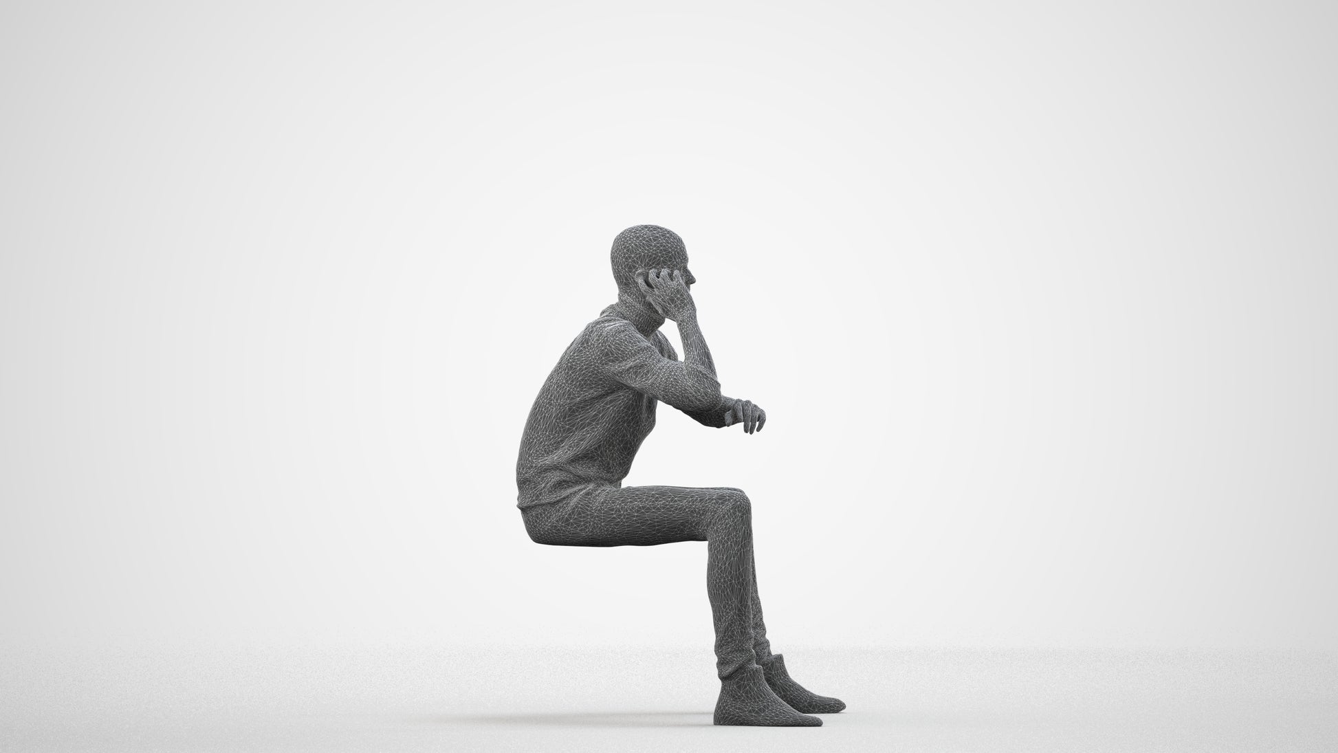 3D human model man casual business, photogrammetry scanned person for archviz, wireframe side view