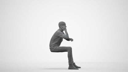 3D human model man casual business, photogrammetry scanned person for archviz, wireframe side view