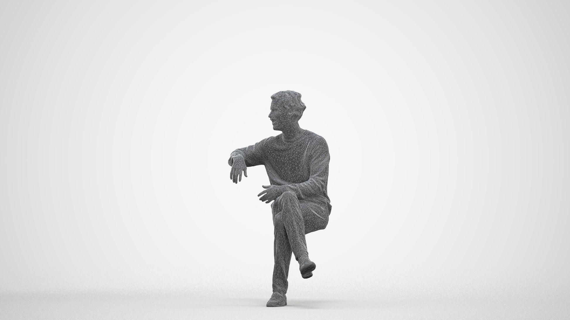 scanned 3D man casual sitting, photogrammetry people for Enscape and V-Ray, three-quarter front view render