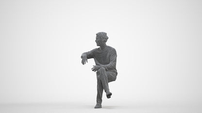 scanned 3D man casual sitting, photogrammetry people for Enscape and V-Ray, three-quarter front view render